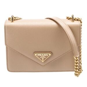 Authentic Prada Chain Shoulder Crossbody Envelope Logo Flap Saffiano Beige Bag